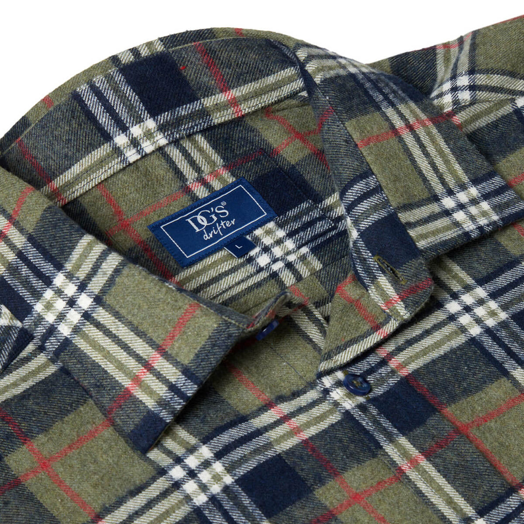 DG's Drifter 531-14494-35 Giovanni Olive Green Long Sleeve Flannel Shirt - Baks Menswear Bournemouth