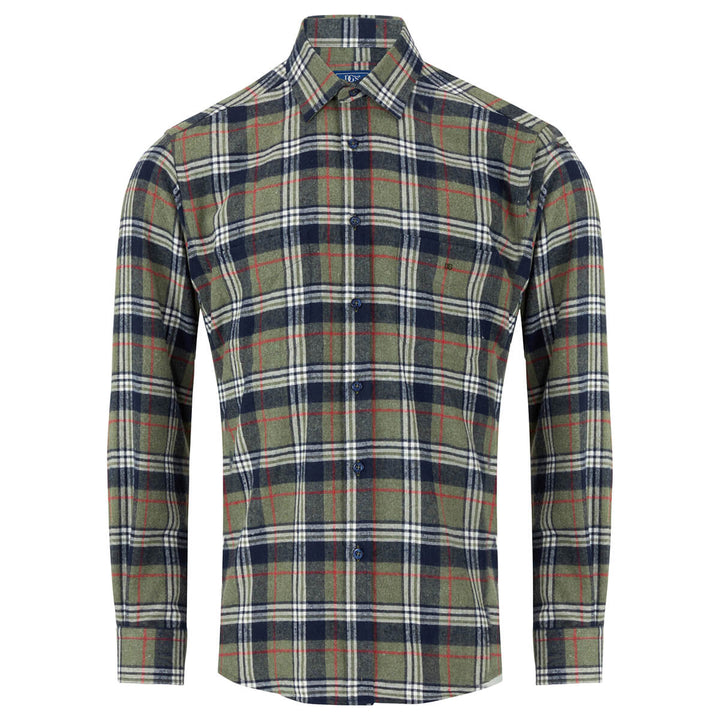 DG's Drifter 531-14494-35 Giovanni Olive Green Long Sleeve Flannel Shirt - Baks Menswear Bournemouth