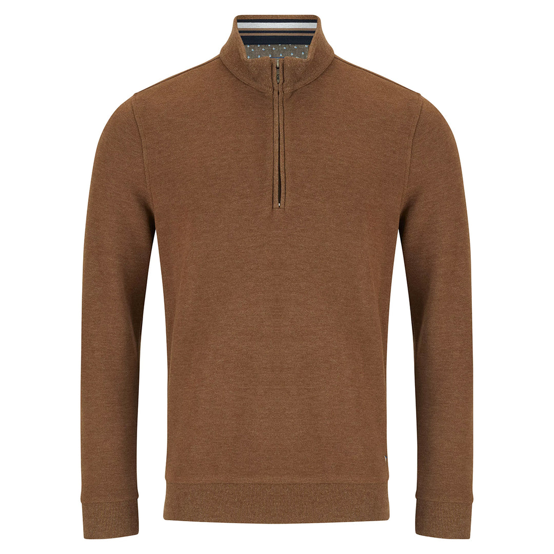 Brown half-zip sweater on a white background