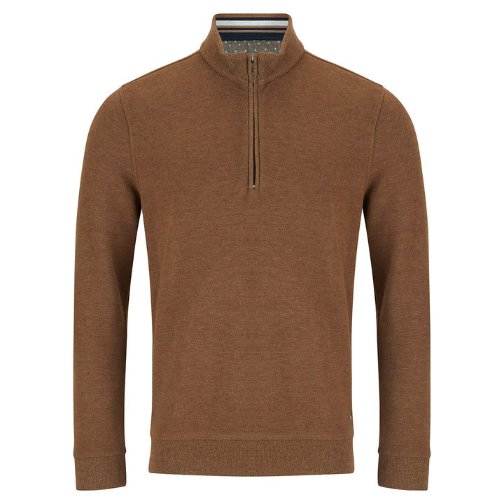 Brown half-zip sweater on a white background