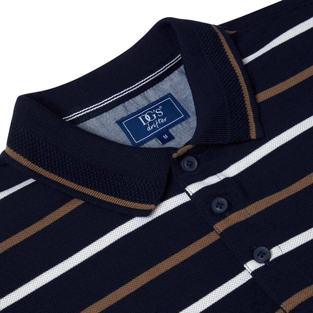 DG's Drifter 55195 78 Navy Striped Short Sleeve Polo Shirt - Baks Menswear Bournemouth