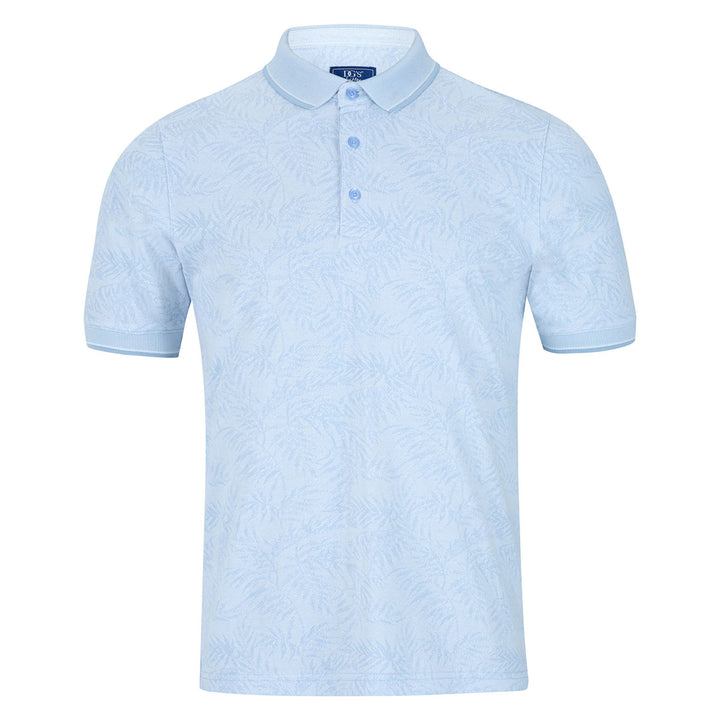 DG's Drifter 55198 21 Light Blue Leaf Pattern Short Sleeve Polo Shirt - Baks Menswear Bournemouth