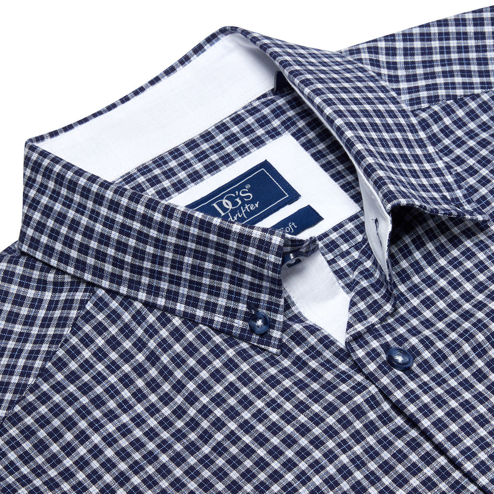 DG's Drifter Geneva 141-14712SS 28 Dark Blue Check Short Sleeve Shirt - Baks Menswear Bournemouth