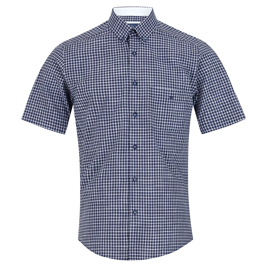 DG's Drifter Geneva 141-14712SS 28 Dark Blue Check Short Sleeve Shirt - Baks Menswear Bournemouth