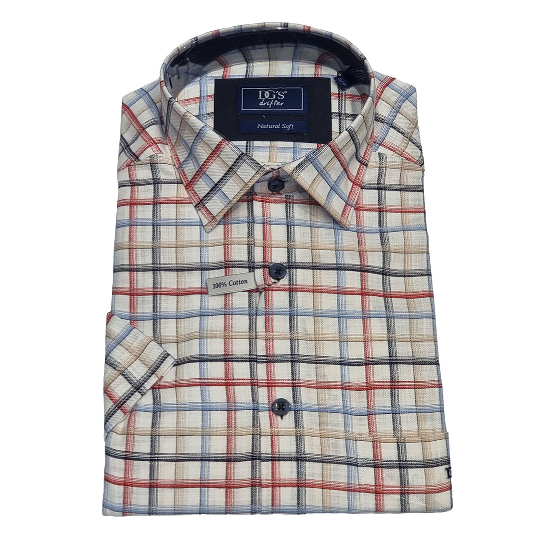 DG's Drifter Geneva 141-14715SS 16 Red Off White Check Short Sleeve Shirt - Baks Menswear Bournemouth