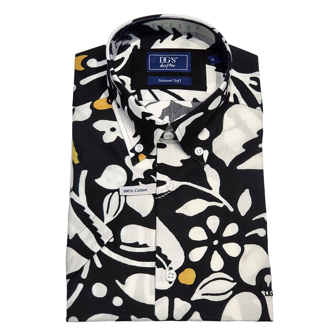 DG's Drifter Geneva 141-14743SS 10 Black White Print Short Sleeve Shirt - Baks Menswear Bournemouth