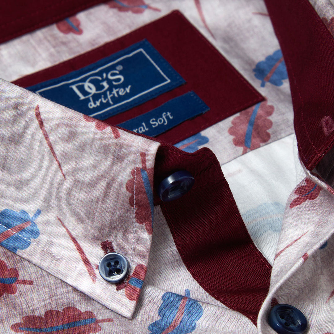 DG's Drifter Geneva 14736SS 67 Dark Red Leaf Print Short Sleeve Shirt - Baks Menswear Bournemouth