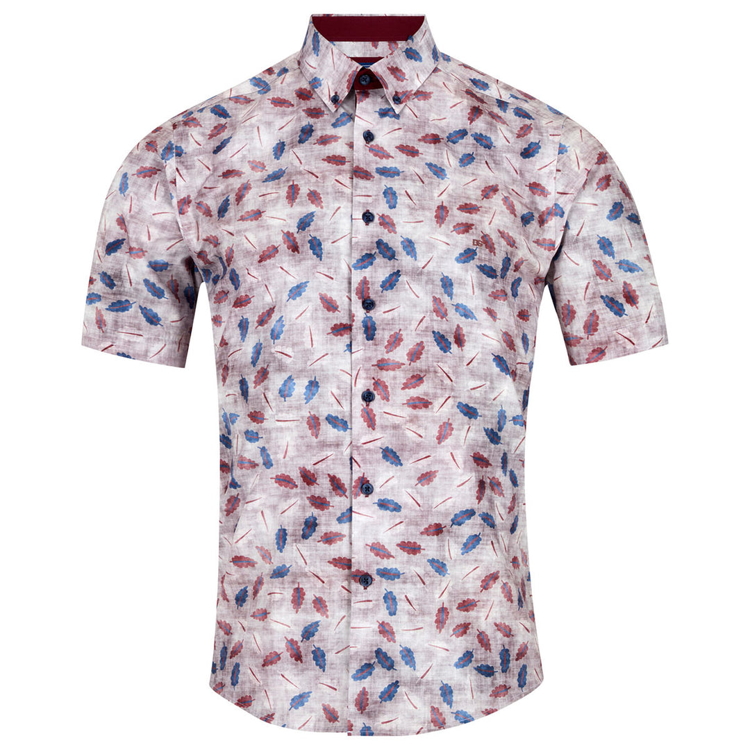 DG's Drifter Geneva 14736SS 67 Dark Red Leaf Print Short Sleeve Shirt - Baks Menswear Bournemouth