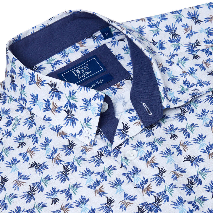 DG's Drifter Geneva 14739SS 18 Navy Leaf Print Short Sleeve Shirt - Baks Menswear Bournemouth