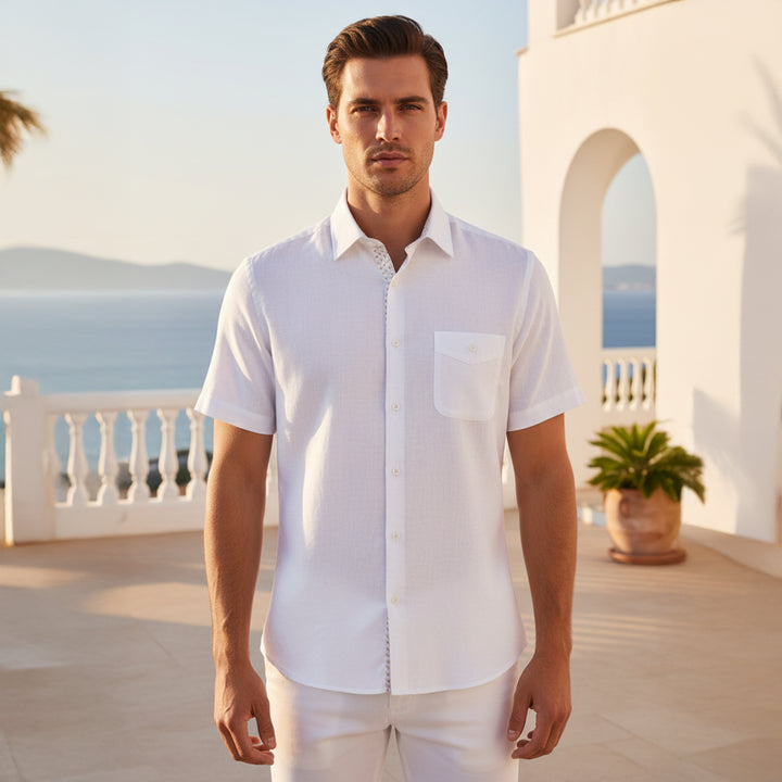 DG's Drifter Giovanni 14770 01 White Short Sleeve Linen Shirt
