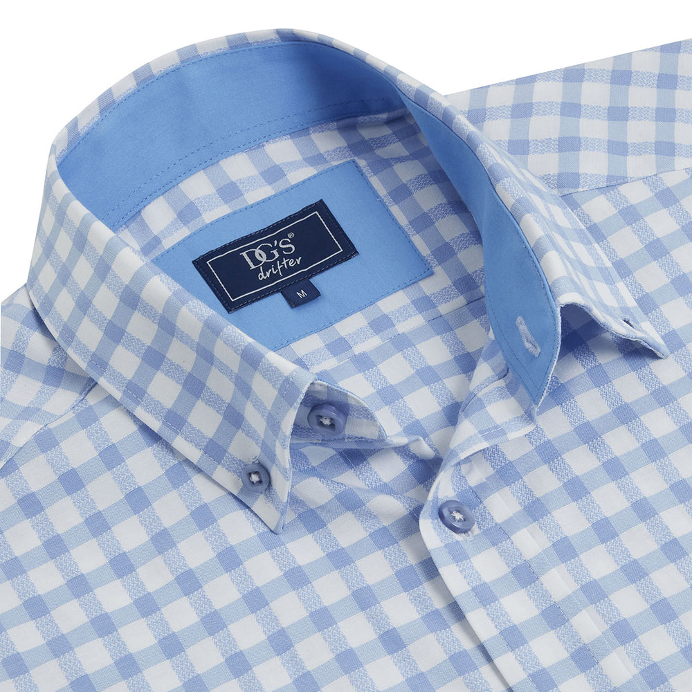 DG's Drifter Ivano 111-14312SS-12 Blue Check Short Sleeve Shirt - Baks Menswear Bournemouth