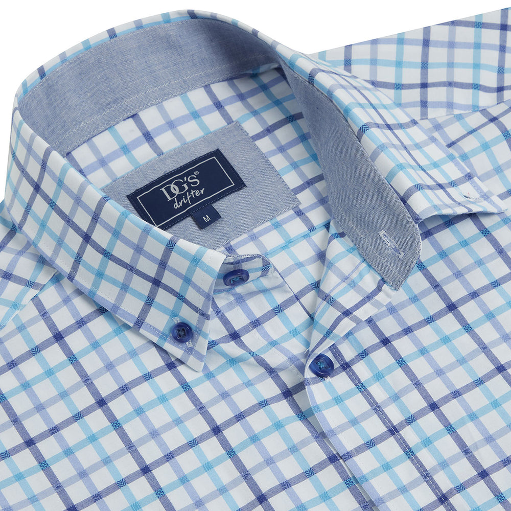 DG's Drifter Ivano 121-14308SS-12 Blue Check Short Sleeve Shirt - Baks Menswear Bournemouth