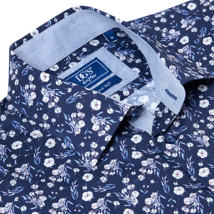 DG's Drifter Shirt Geneva Long Sleeve Navy Flower Print 1-14750-28 - Baks Menswear Bournemouth