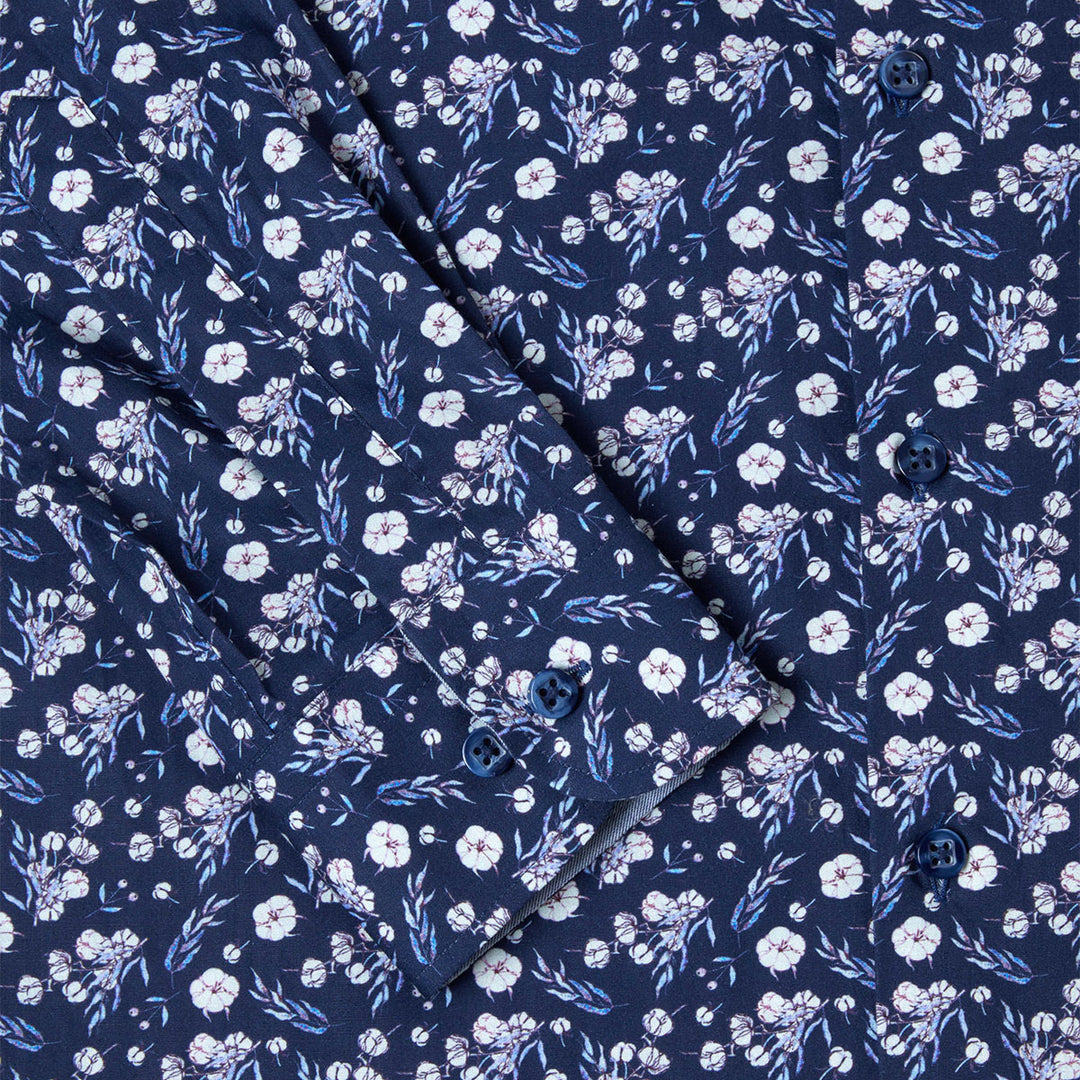 DG's Drifter Shirt Geneva Long Sleeve Navy Flower Print 1-14750-28 - Baks Menswear Bournemouth