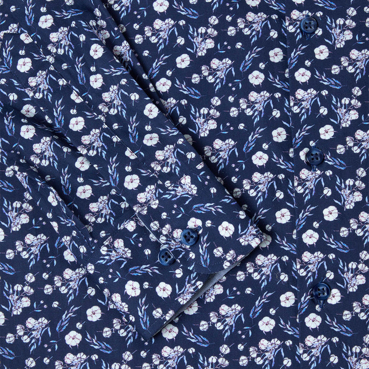 DG's Drifter Shirt Geneva Long Sleeve Navy Flower Print 1-14750-28 - Baks Menswear Bournemouth