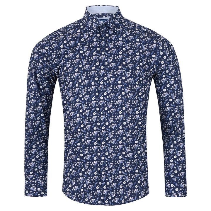 DG's Drifter Shirt Geneva Long Sleeve Navy Flower Print 1-14750-28 - Baks Menswear Bournemouth