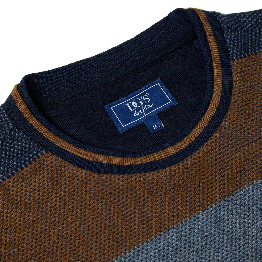 DGs Drifter 523-55133-476 Brown Stripe Crew Neck Sweatshirt - Baks Menswear Bournemouth