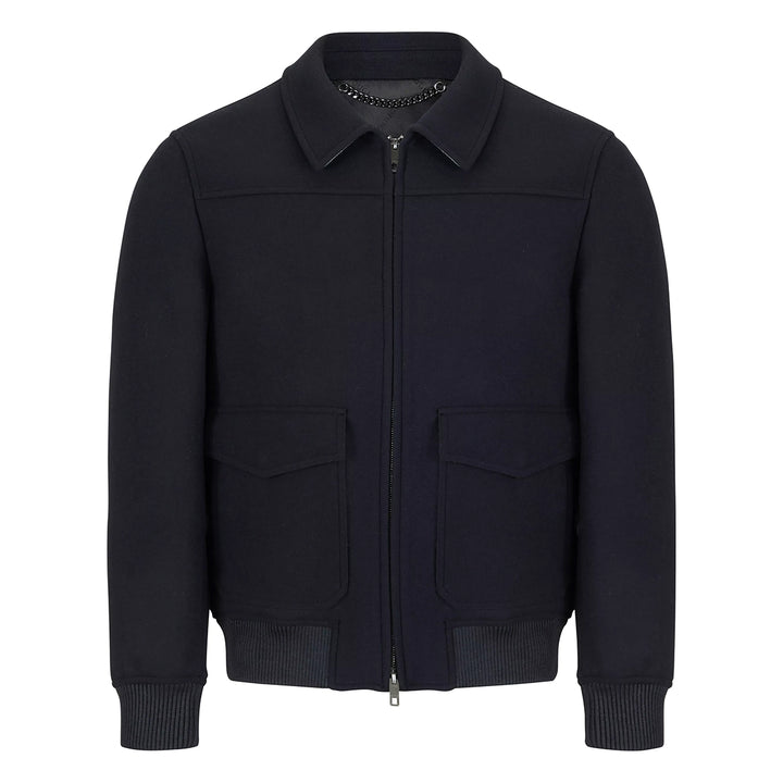 Black jacket with a collar on a white background
