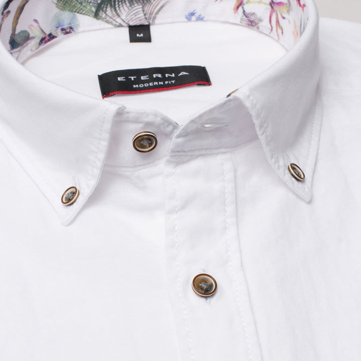 Eterna 1SH00602 2344-02C243 White Linen Short Sleeve Shirt - Baks Menswear