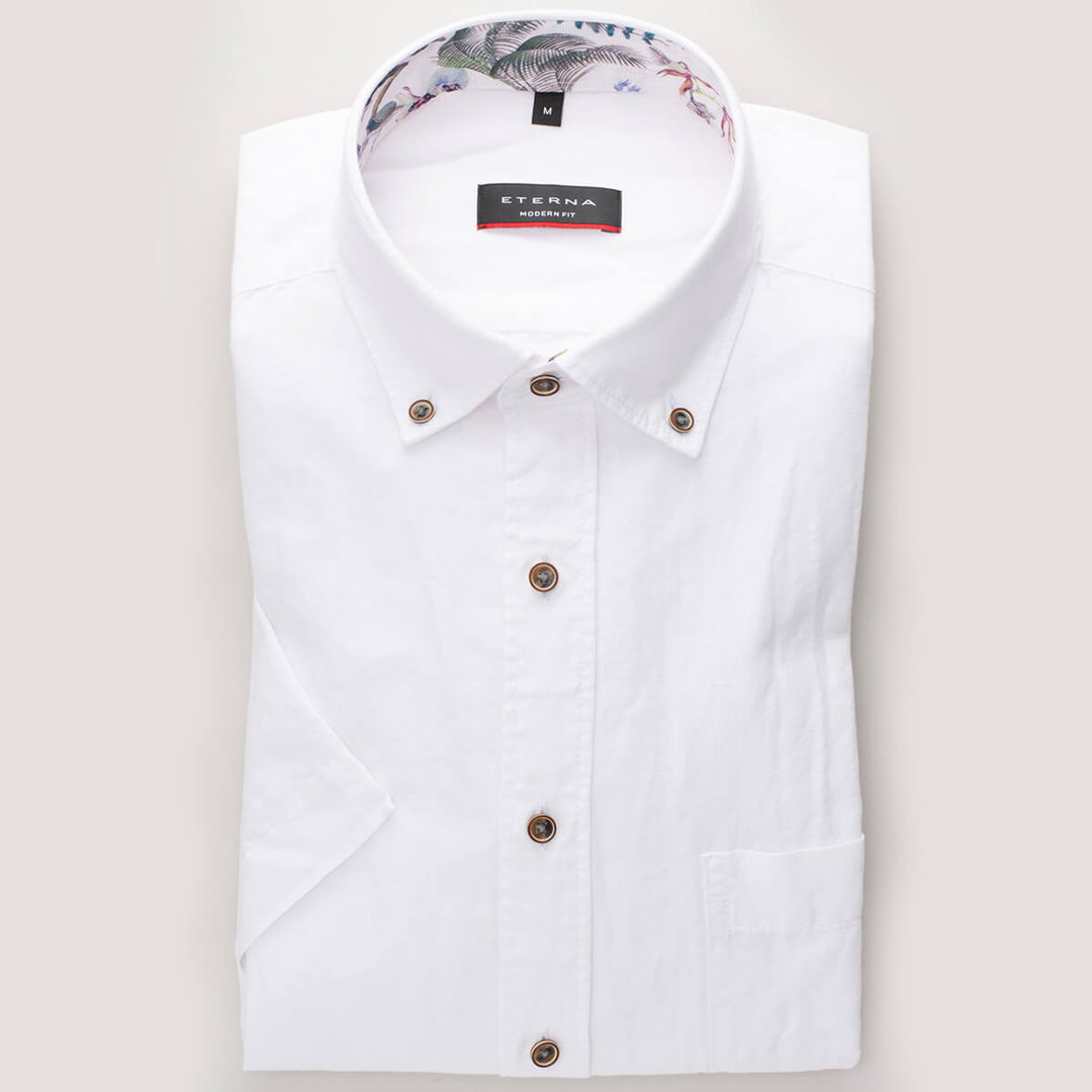 Eterna 1SH00602 2344-02C243 White Linen Short Sleeve Shirt - Baks Menswear