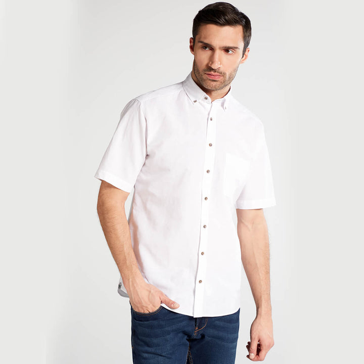 Eterna 1SH00602 2344-02C243 White Linen Short Sleeve Shirt - Baks Menswear