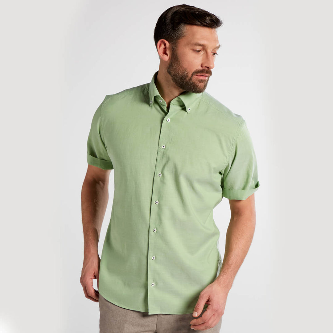 Eterna 1SH02025 3330-45WS74 Green Oxford Short Sleeve Shirt - Baks Menswear