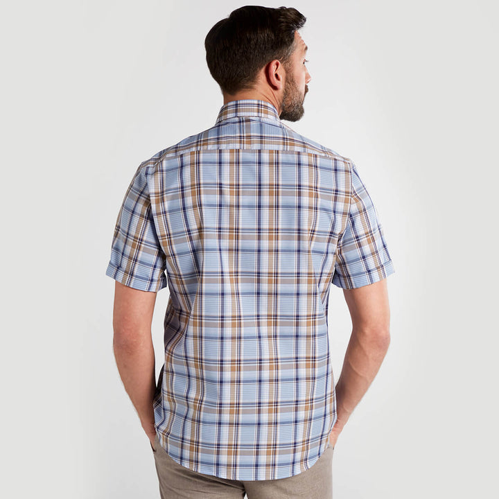 Eterna 1SH02050 3339-18C04U Blue Short Sleeve Check Shirt - Baks Mensawear