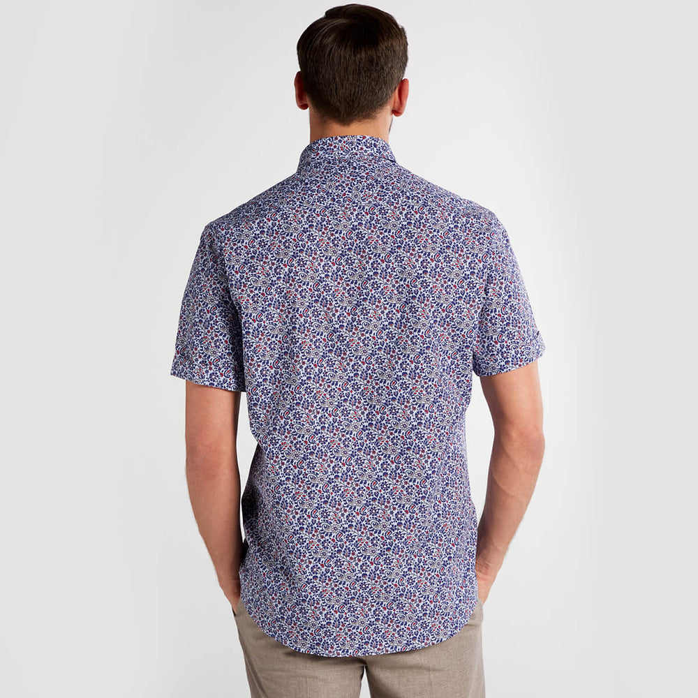 Eterna 1SH03739 3915-18-C17U Blue Floral Short Sleeve Shirt - Baks Menswear