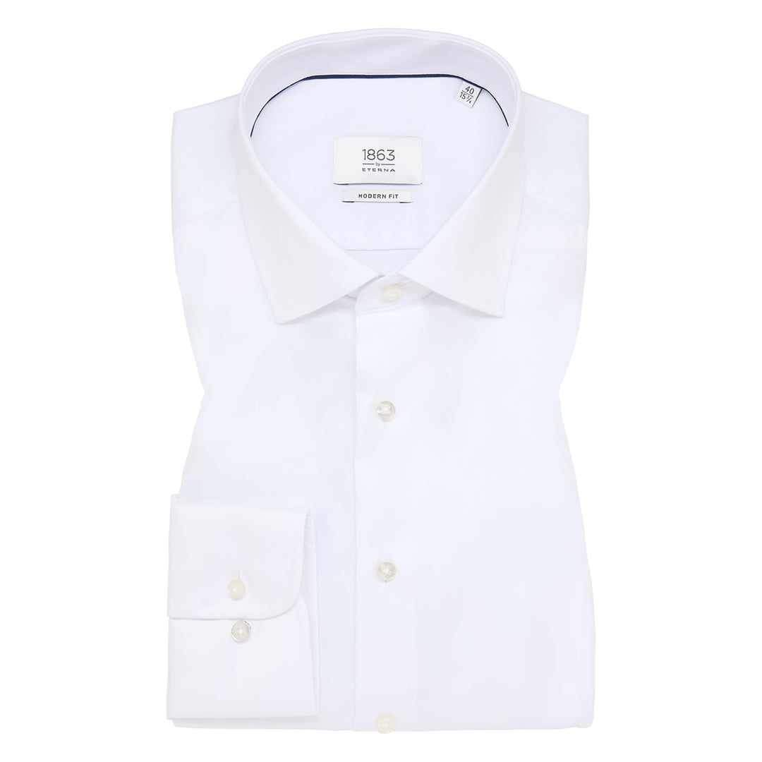 White dress shirt with collar and buttons on a white background