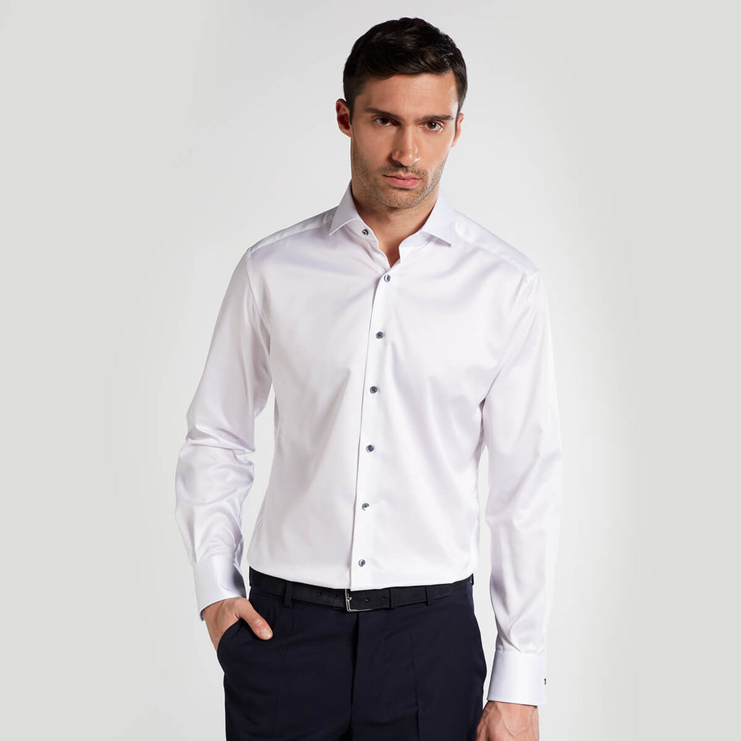 Eterna 1SH04961 8219-00 White Modern Fit White Long Sleeve Gentle Shirt - Baks Menswear