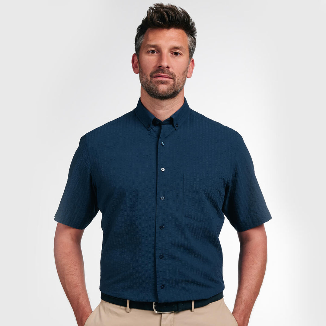 Eterna 1SH11370 2539-19CS15 Navy Seersucker Short Sleeve Shirt - Baks Menswear