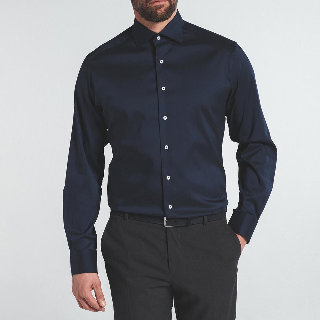 Eterna 3377-19-X18K Navy Mens Long Sleeve Performance Shirt - Baks Menswear Bournemouth