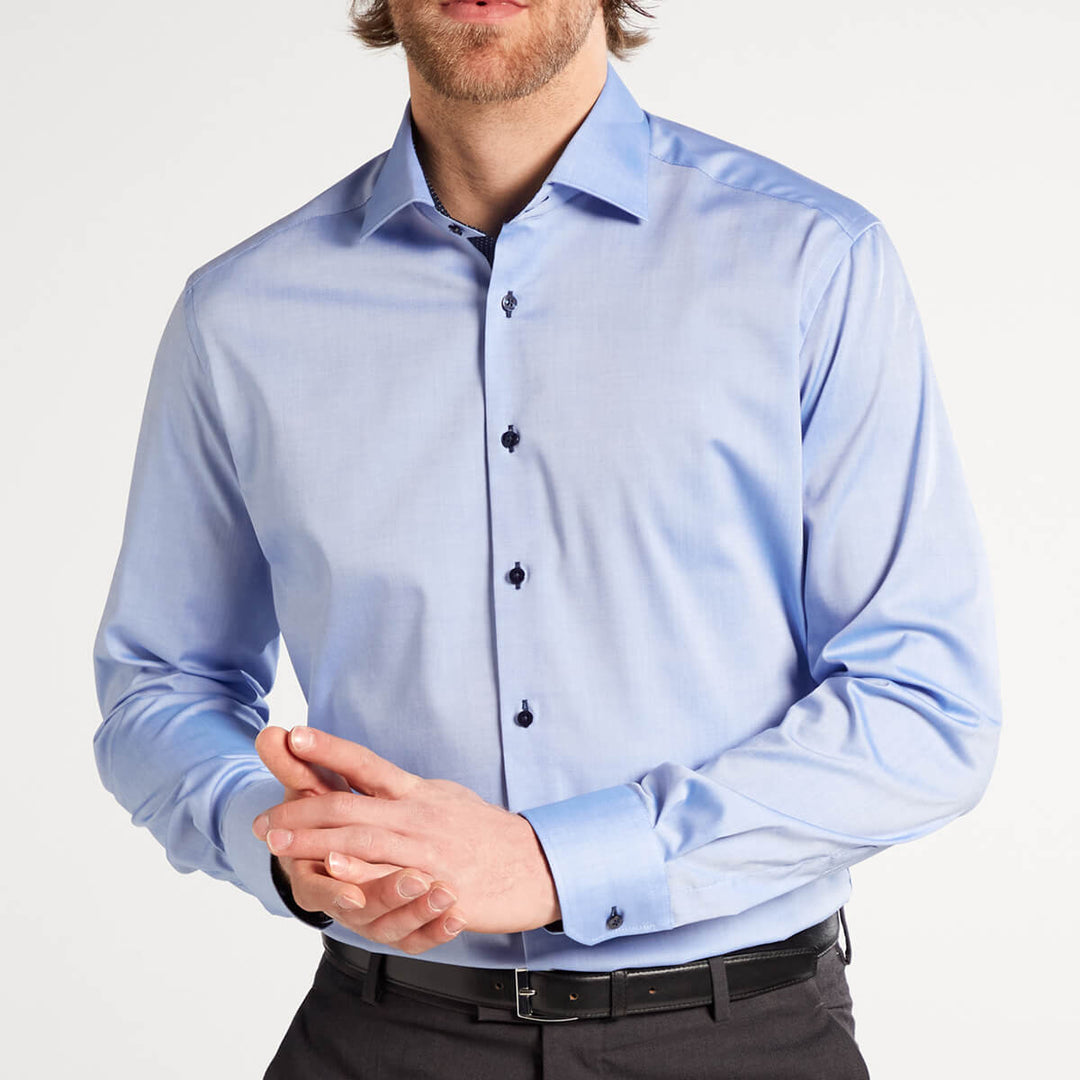 Eterna 8100-12-X13K Blue Modern Fit Long Sleeve Shirt - Baks Menswear Bournemouth