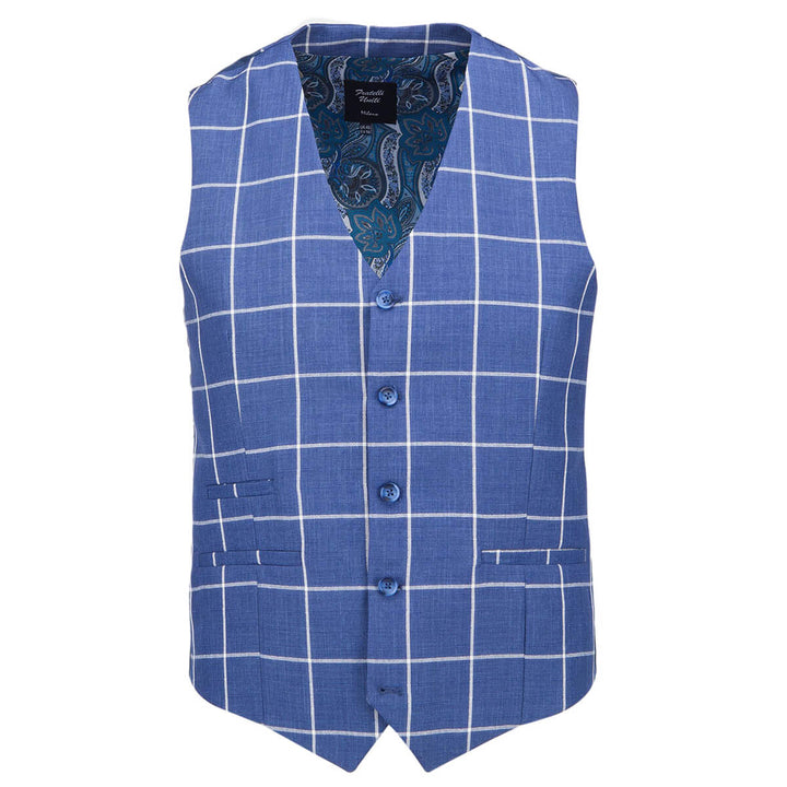 Fratelli Uniti FWC1073 42 Blue Check Suit Waistcoat - Baks Menswear