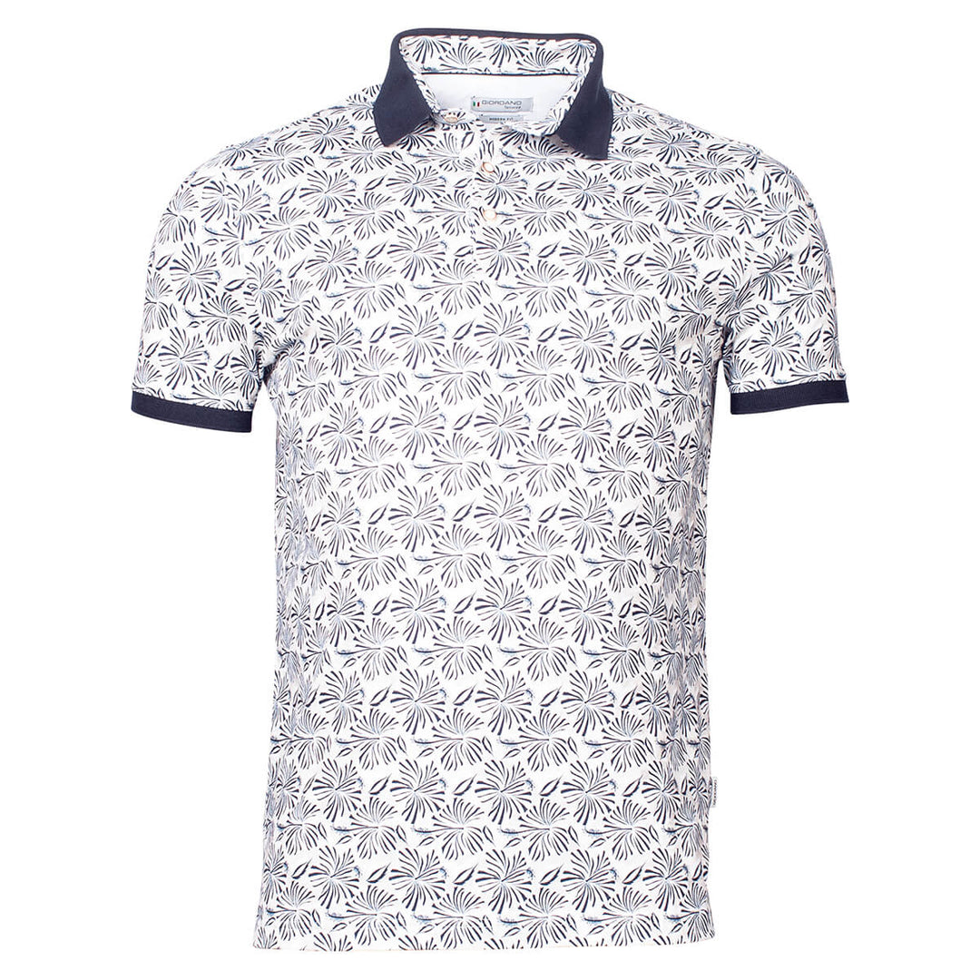 Giordano 116586-81 Beige Flower Print Short Sleeve Polo Shirt - Baks Menswear