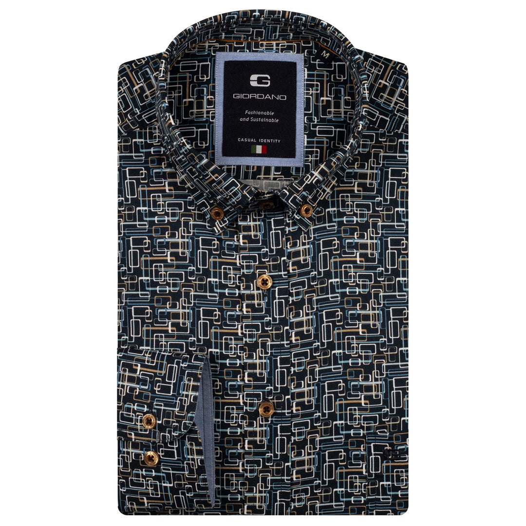 Patterned shirt with Giordano label on a white background