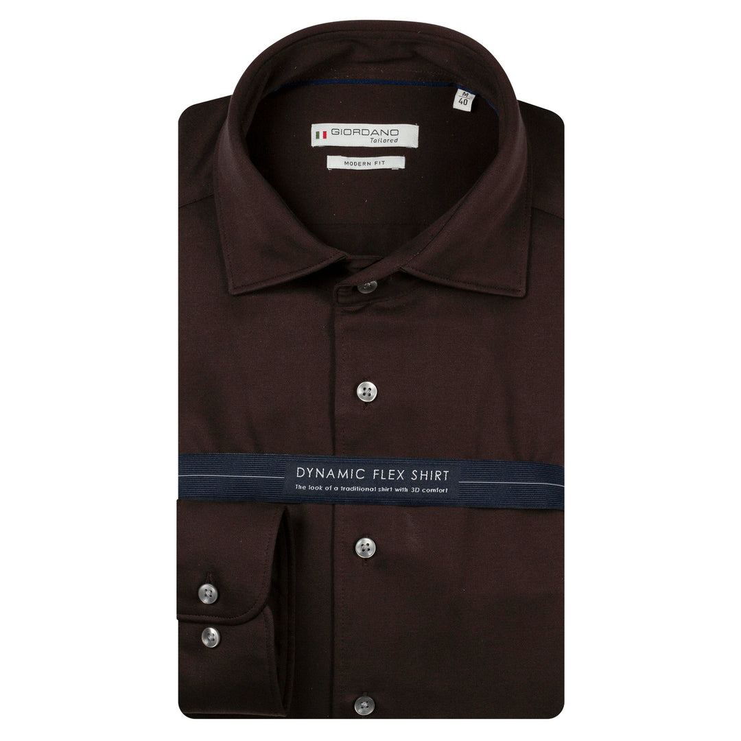 Giordano Bormio Dark Camel Brown Long Sleeve Semi Cutaway Shirt 627810 82