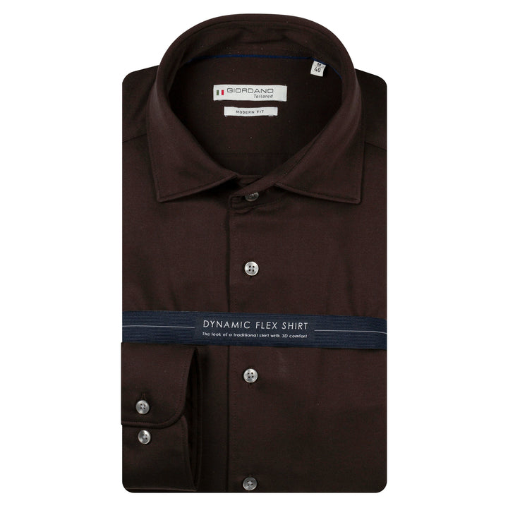 Giordano Bormio Dark Camel Brown Long Sleeve Semi Cutaway Shirt 627810 82