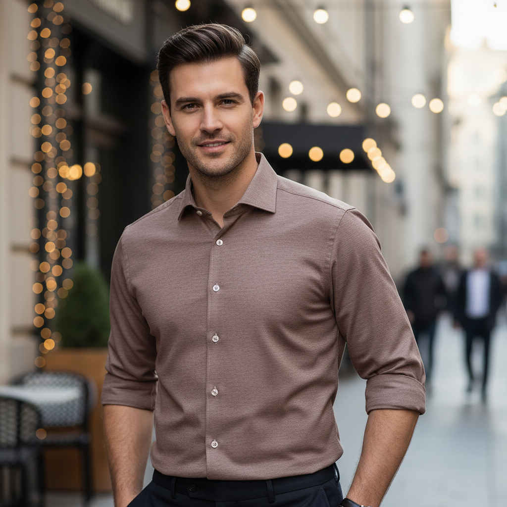 Giordano Bormio Long Sleeve Semi Cutaway Burgundy Red Shirt 627810 30, lifestyle shot, worn on model