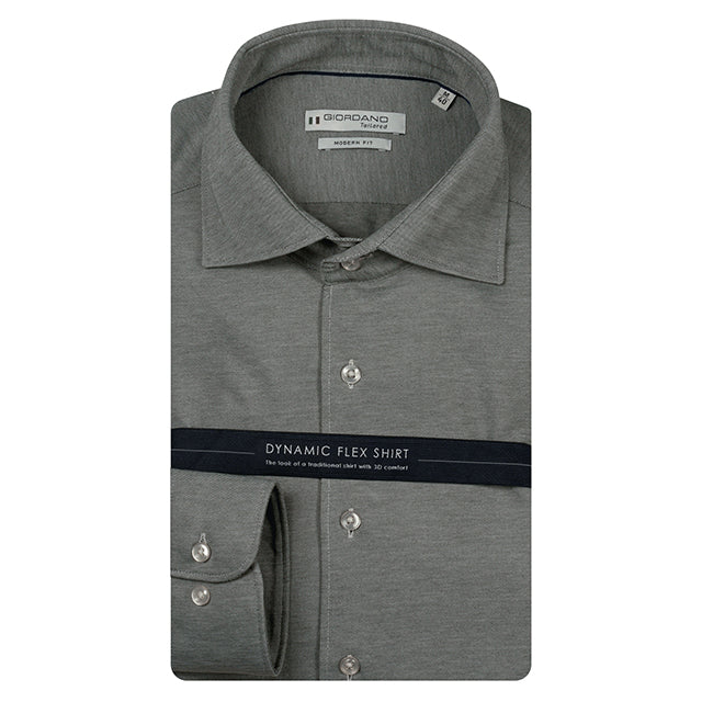 Giordano Bormio Long Sleeve Semi Cutaway Green Melange Shirt 627810 73, front packshot