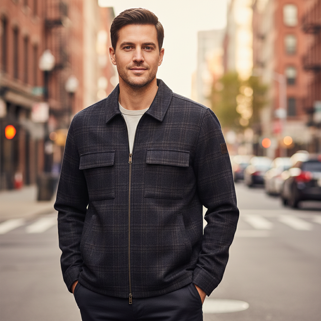 Giordano Carissio Navy Overshirt 627509 60, lifestyle shot, worn on model