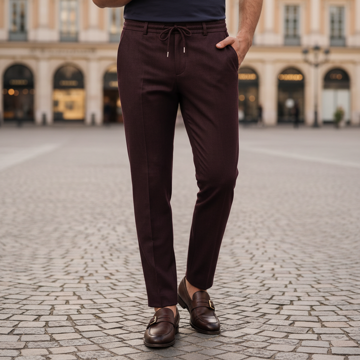 Giordano Certosa Dark Red Trousers 621062 40, lifestyle shot, worn on model