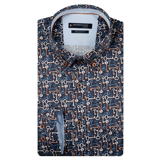 Giordano Dino Long Sleeve Button Down Navy Shirt 627012 60, front packshot