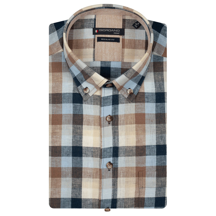 Giordano Long Sleeve Shirt 617304 Loretto Linen Mix - Brown Rain Drum 80