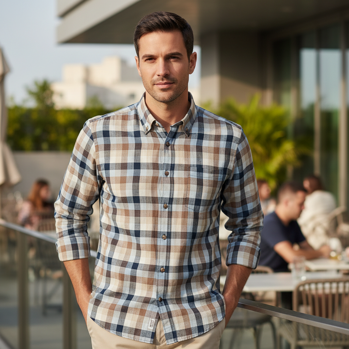 Giordano Long Sleeve Shirt 617304 Loretto Linen Mix - Brown Rain Drum 80
