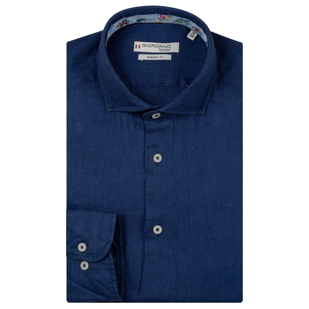Giordano Long Sleeve Shirt 617810 Row Cutaway Collar Linen - Navy 60