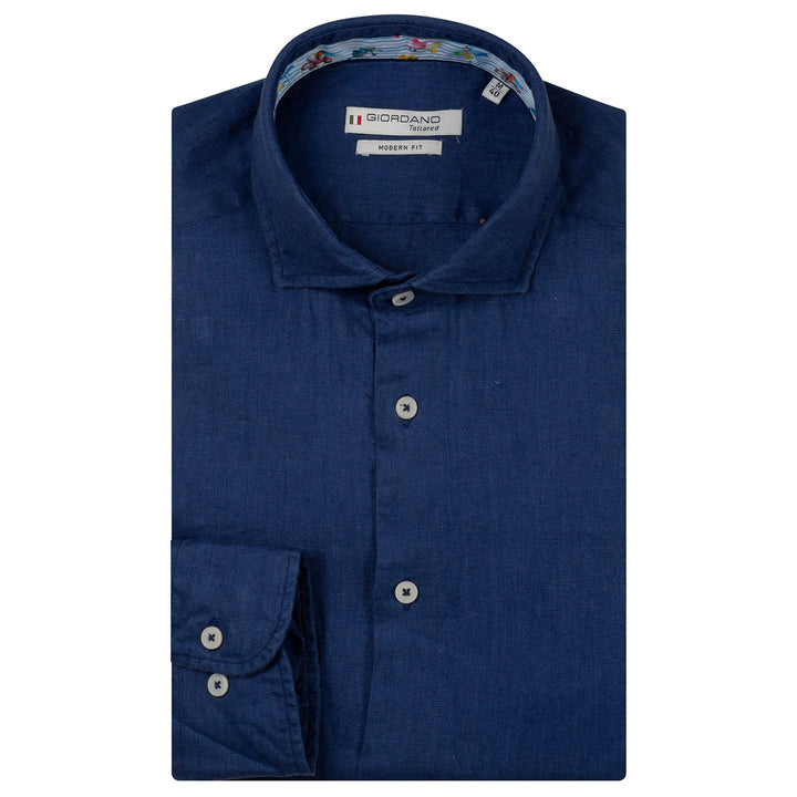 Giordano Long Sleeve Shirt 617810 Row Cutaway Collar Linen - Navy 60