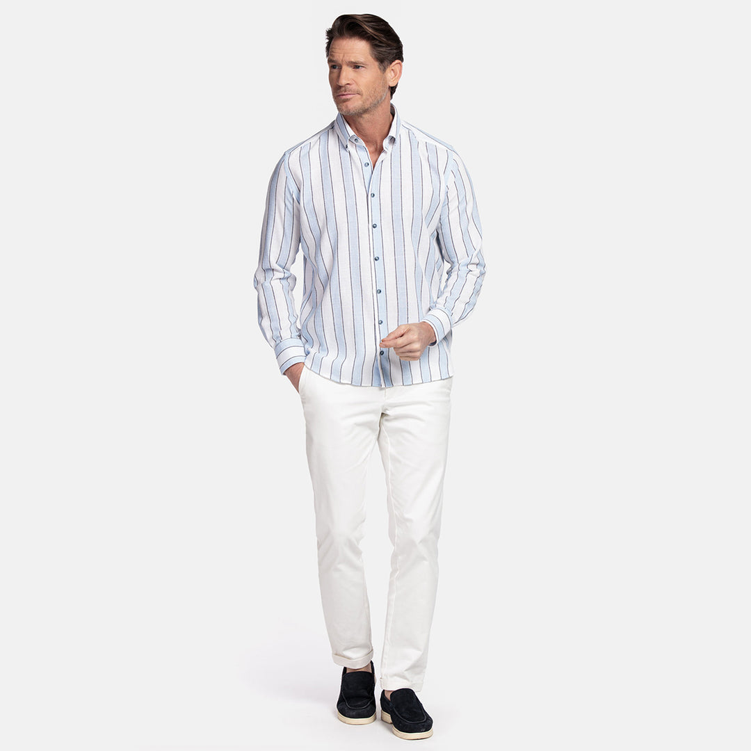 Giordano Long Sleeve Shirt 617826 Loretto Stripe Button Down - Navy 60