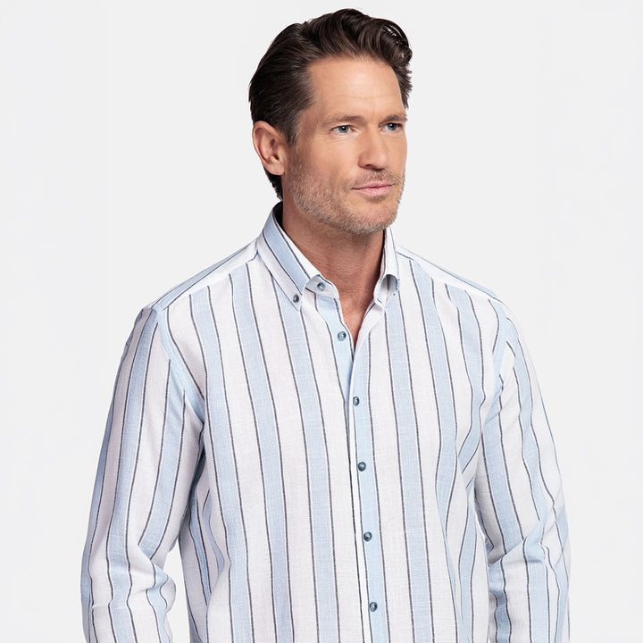 Giordano Long Sleeve Shirt 617826 Loretto Stripe Button Down - Navy 60