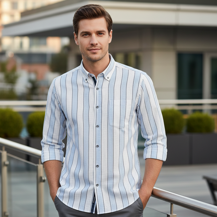 Giordano Long Sleeve Shirt 617826 Loretto Stripe Button Down - Navy 60